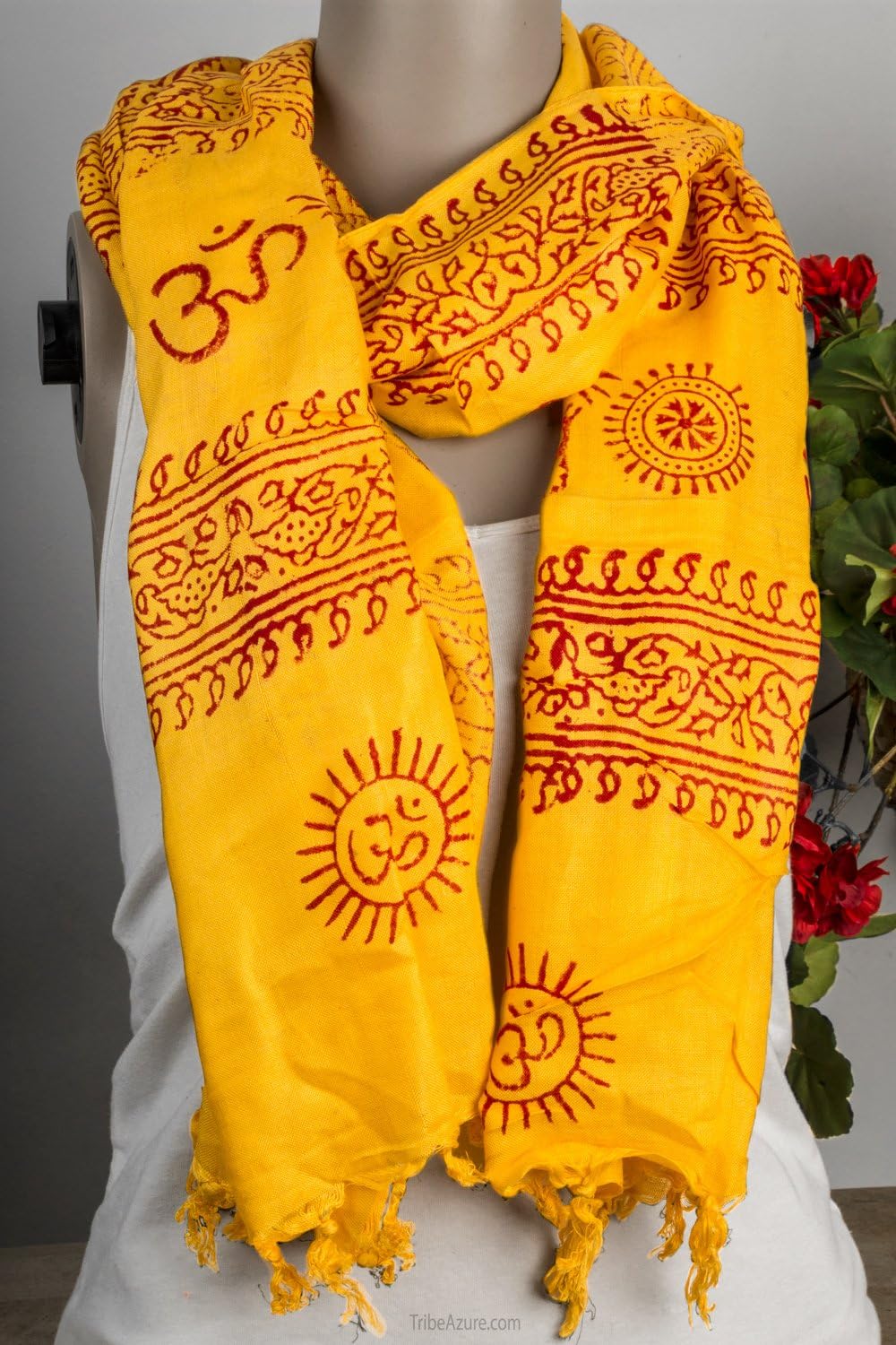 Large Scarf Wrap Yoga Soft Cotton Mix Hand Printed Boho Bohemian White Black Yellow