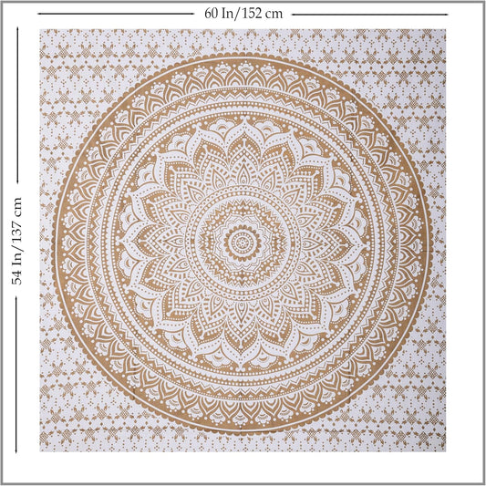 Original Gold Tapestry Wall Hanging Mandala – Cotton Throw Tapestry – Boho Bedding White and Gold Medium Bedspread 54x60 Inches – Meditation & Yoga Rug Mat