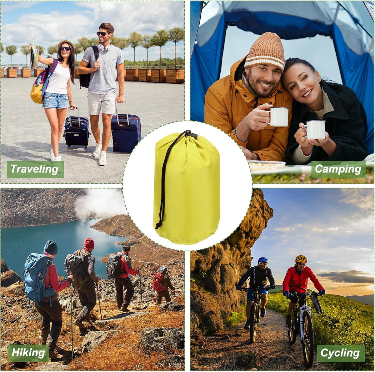 Stuff Sack, Waterproof Outdoor Storage Sack Portable Drawstring Dust Flap Bags Lightweight Sleeping Bag for Camping Hiking Travel