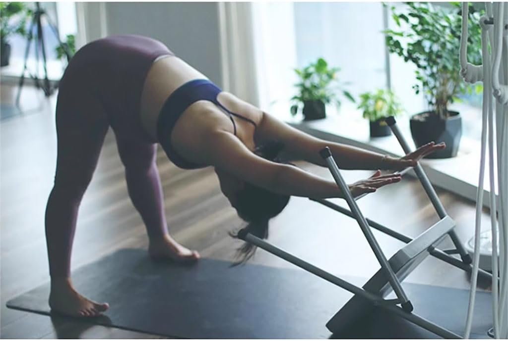 Metal Iyengar Yoga Chair, Backless Yoga Chair, Steel seat Surface, Yoga assistive Chair, with Anti-Slip Foot Covers, Rear Single Beam Design, Silver,48cm