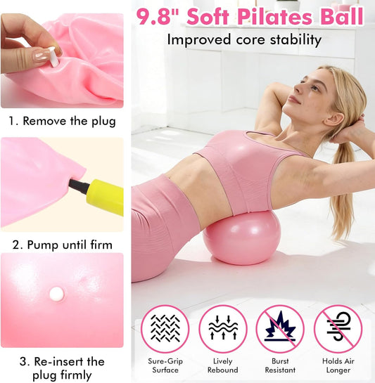 Pilates Equipment Kit for Women, Pink Ring Ball Bands, Home Workouts