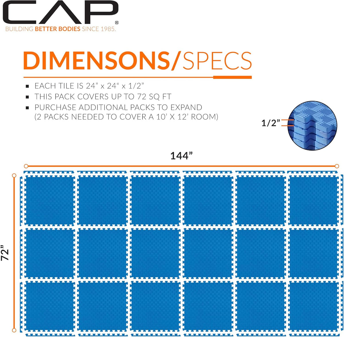 Puzzle Exercise Mats | 1/2” Thick EVA Interlocking Foam Tiles for Home Gym Flooring | Multiple Options