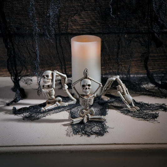 Yoga Skeleton Figurines, Adult Halloween Decor, Set of 3