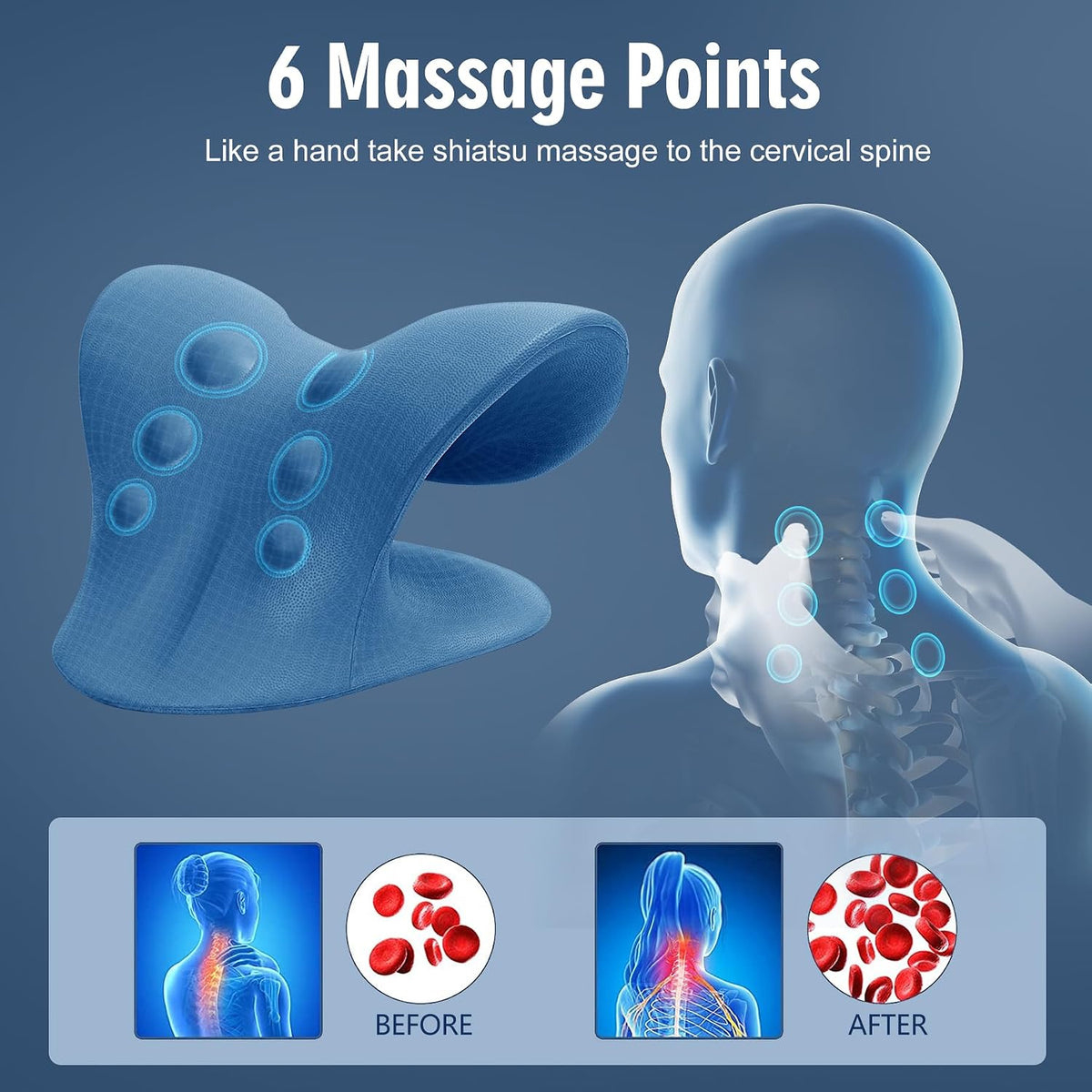 Neck Stretcher for Pain Relief, Neck and Shoulder Relaxer Cervical Traction Device Pillow for Muscle Relax and TMJ Pain Relief (Blue)