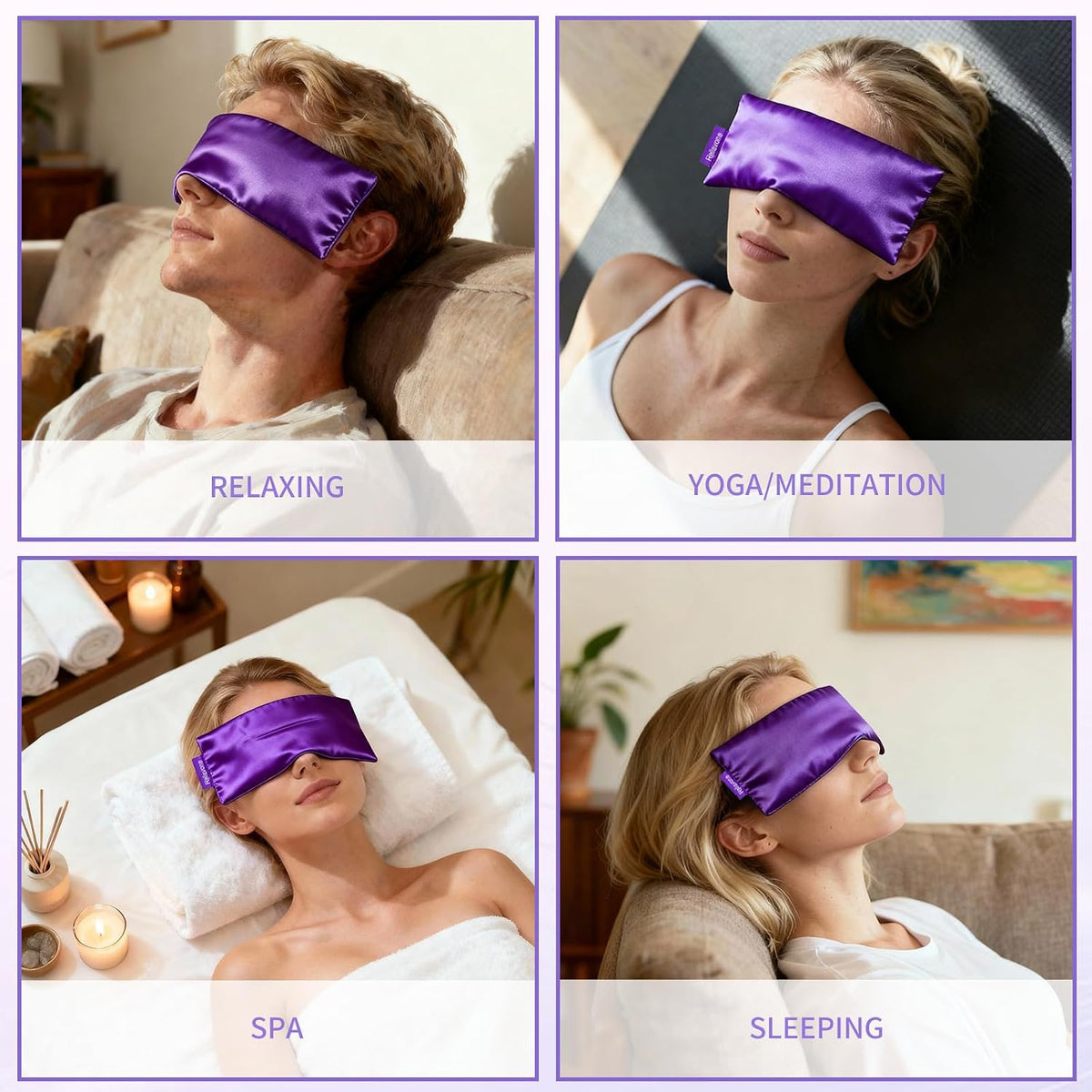 Lavender Weighted Eye Pillow for Relaxation, Yoga, Sleeping, Lavender Eye Mask with Natural Flaxseeds & Lavender for Headache, Sinus, Dry Eyes Relief, Meditation Accessories with Aromatherapy, 6PK