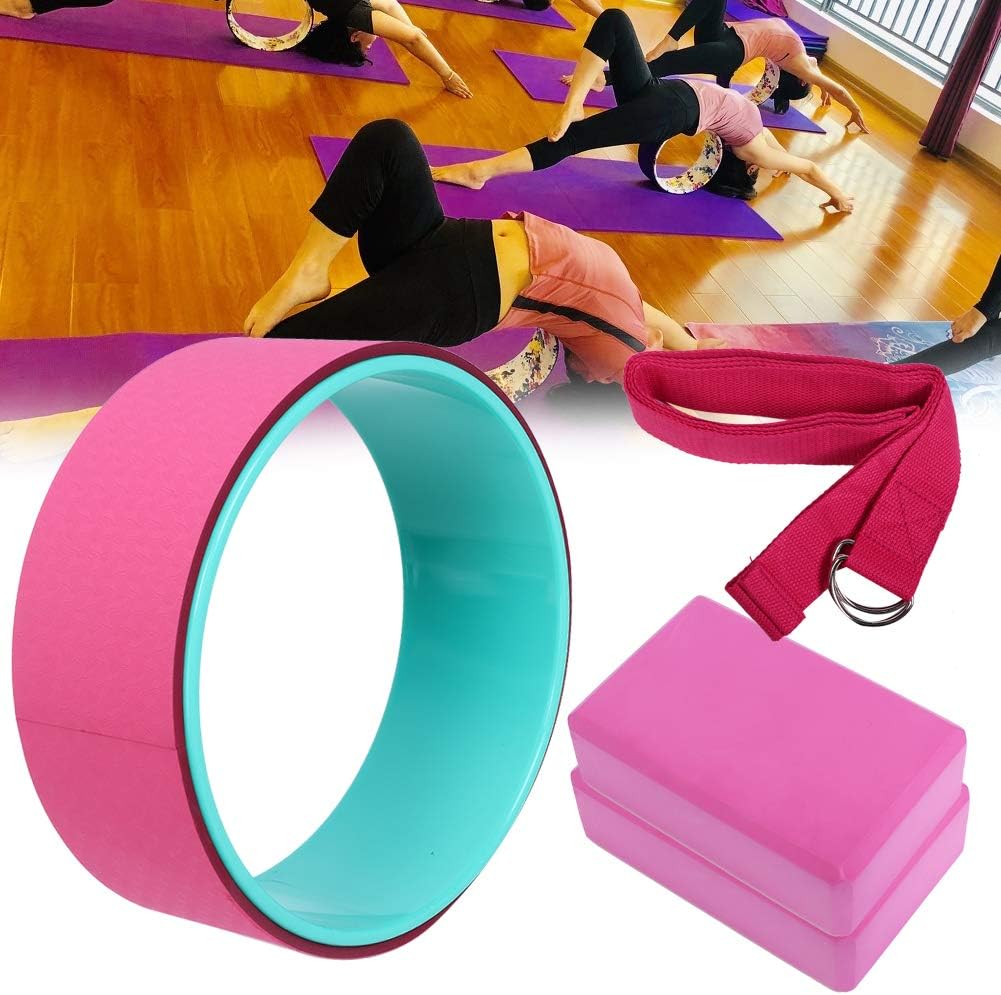 4PCS Yoga Wheel Set, Yoga Block Yoga Stretch Belt Strap Back Pain Stretching, Yoga Wheel Bag, Yoga Accessory for Stretching, Designed for Stretching Flexibility