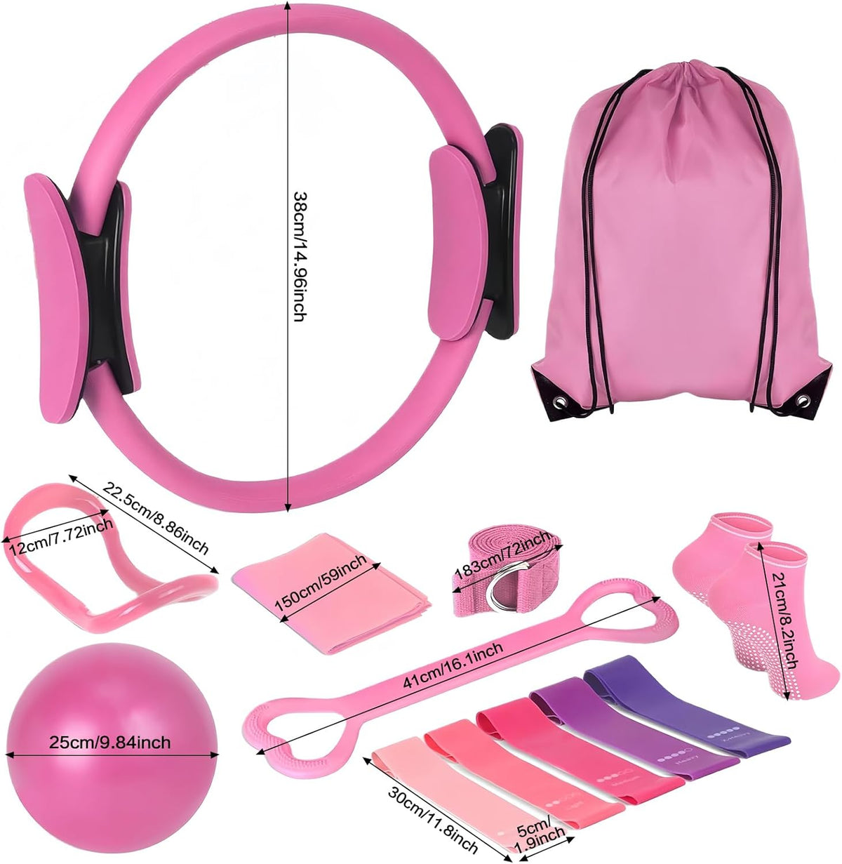 13 PCS Pilates Essentials Kit for Women,Pilates Ring and Yoga Ball & Accessories, with Resistance Bands for Home Workouts,Pilates,Yoga