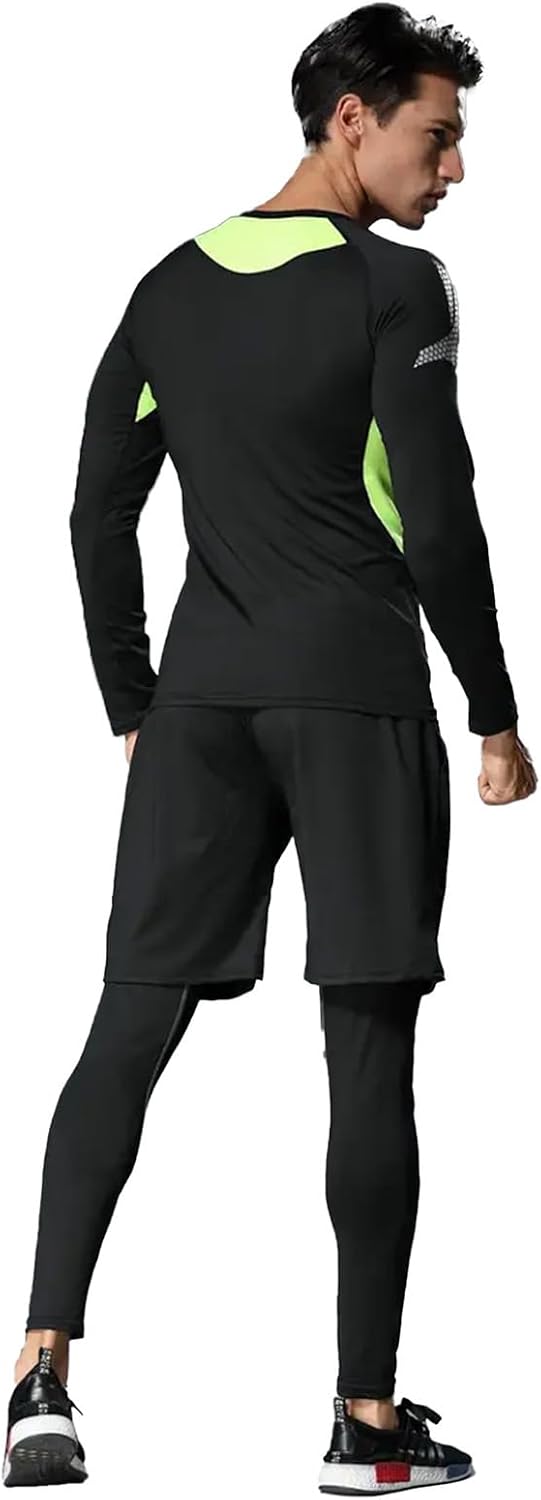 3 PCS Men's Compression Set - Workout Long Sleeve Top & Pants with running Shorts | Moisture-Wicking Gym Bundle