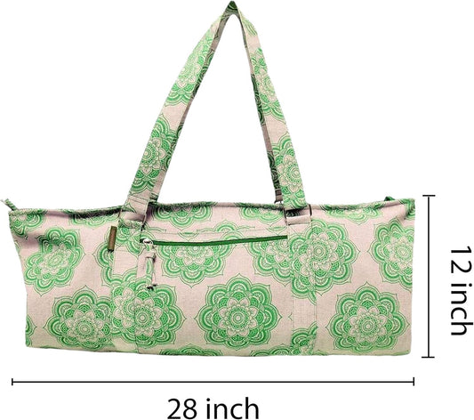 Yoga Mat Bag for Women, Cotton & Jute Storage Bag with Mandala Print, Large Multi-Functional Yoga Bag with Zipper Pocket, Mat Carrier Bag, Fitness Mat Holder for Yoga, Studio, Workout (29x8x12)