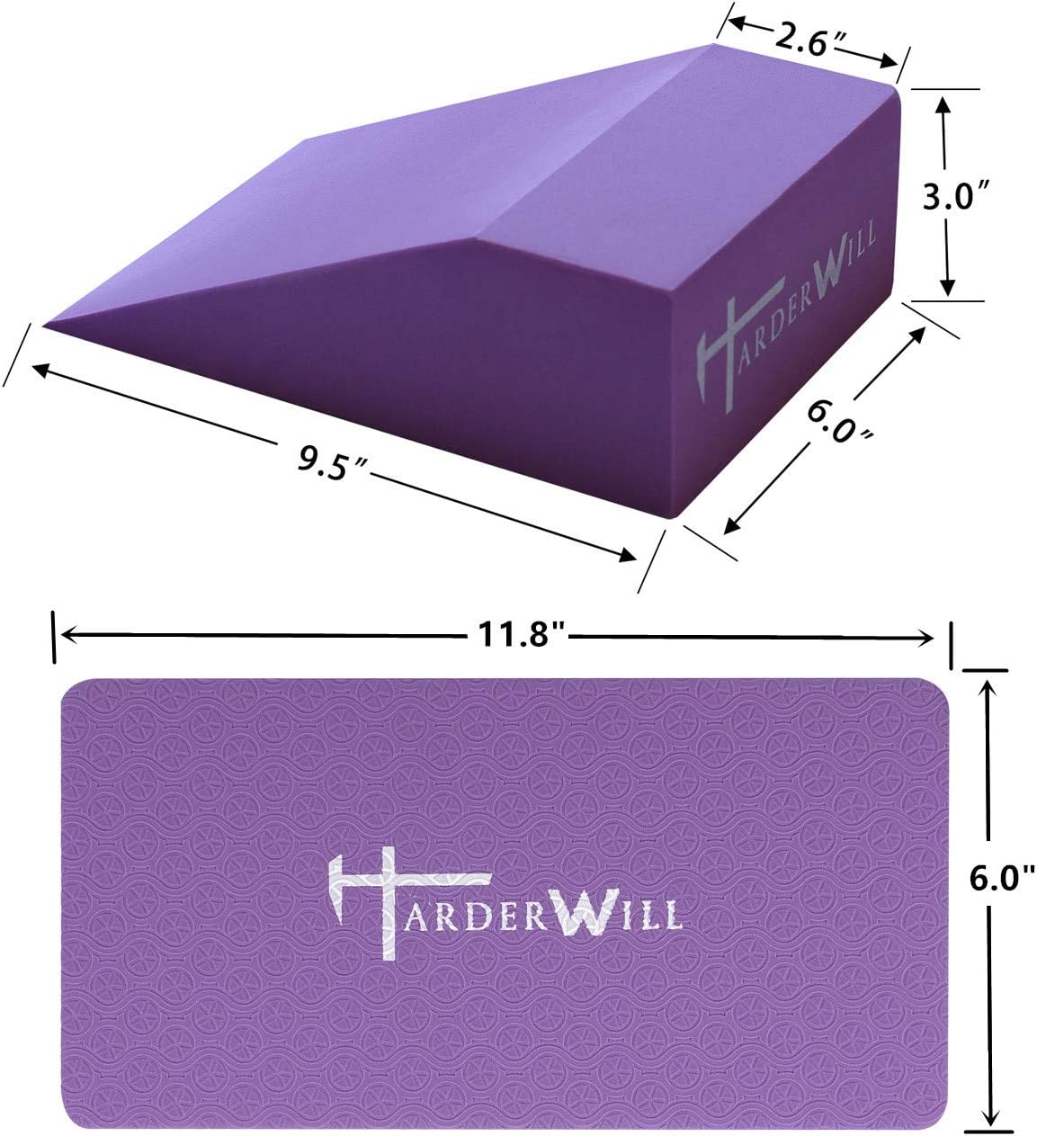 Yoga Foam Wedge Blocks (Pair), Calf Raise Block, Calf Stretcher, Yoga Wrist Support, Balance, Pushup, Fitness, Pilates, Heel Stretcher, Squat Wedge with Gym Bag