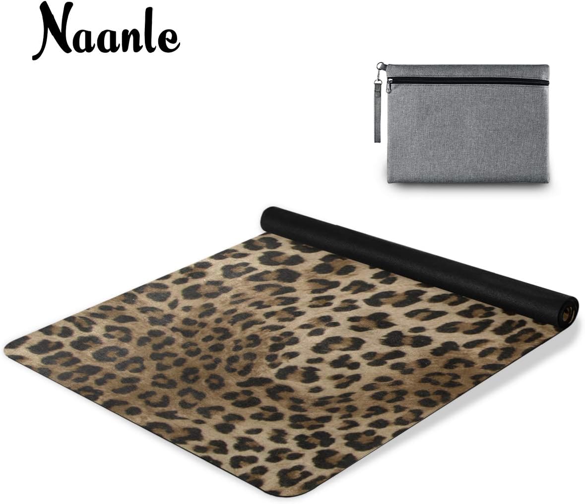 Leopard Yoga Mat with Carrying Bag Set, Leopard Print Exercise Mat Foldable Non Slip Travel Lightweight Workout Rug for Home Gym Yoga Pilates Stretching Floor Fitness 71x26 in