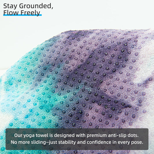 Non-Slip Yoga Towel, 72"x24", Purple | Microfiber yoga mat towel, grip dots, sweat absorbent, hot yoga Pilates workout, includes sweat towel, Purple