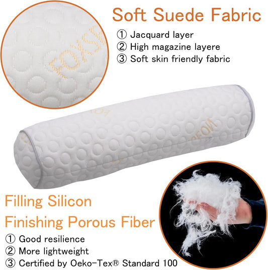 Cylindrical Pillow, White Jacquard, 18 x 4 inches, Pack of 2