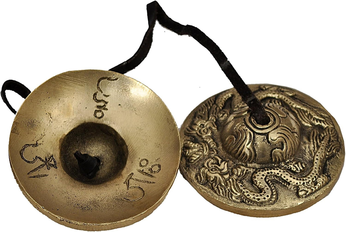 Tibetan Yoga Meditation Cymbals Bell - Dragon Embossed