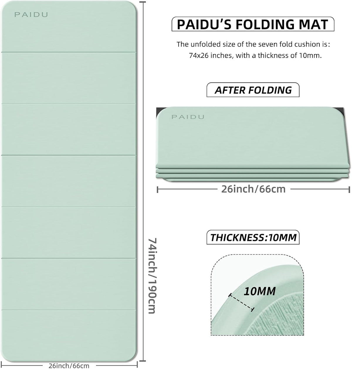 Foldable Yoga Mat 10MM Thick SGS Certified TPE 75x26" Portable