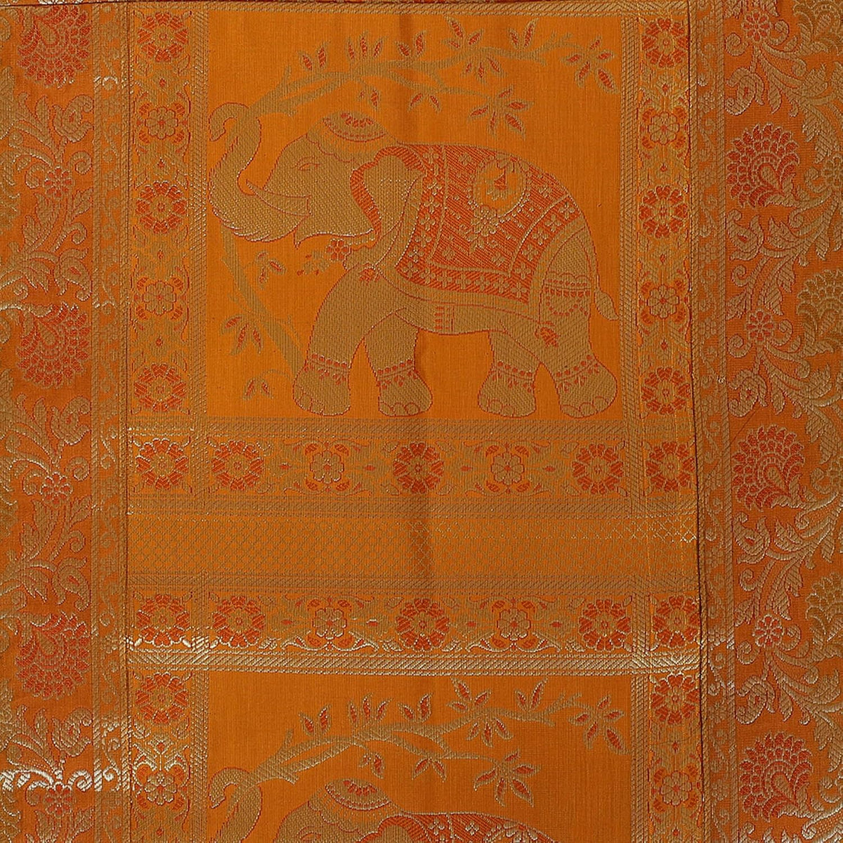 Ethnic Jacquard Brocade Silk Bolster Yoga Rectangular Pillowcase Cover Elephant Brown Tubular Massand Living Room Decorative Hotdog Indian Throw Pillowcase 76x38 cm - Set of 2 Pcs