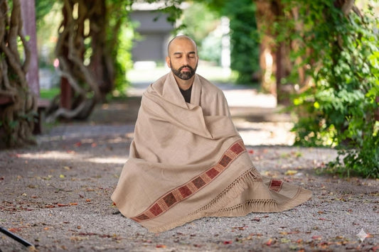 Meditation Shawl or Blanket, Vegan Wool Wrap, Oversize Scarf, Indian Blanket. Unisex