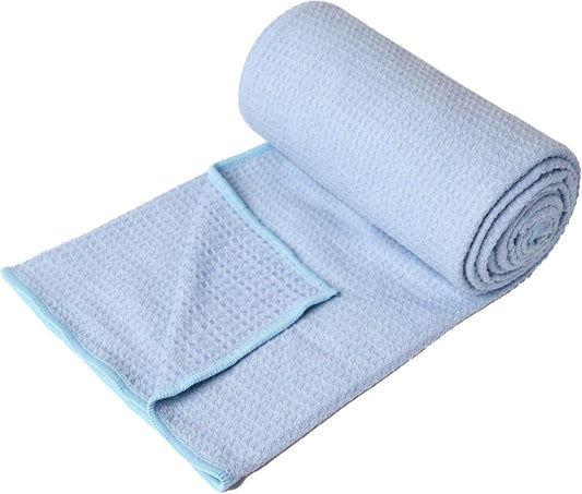 2 Pack Hot Yoga Towel, Non-Slip Yoga Mat Towel with Grip Dots Stickyfiber Sweat Absorbent Towel for Hot Yoga, Pilates and Workout 72" x 24", Blue