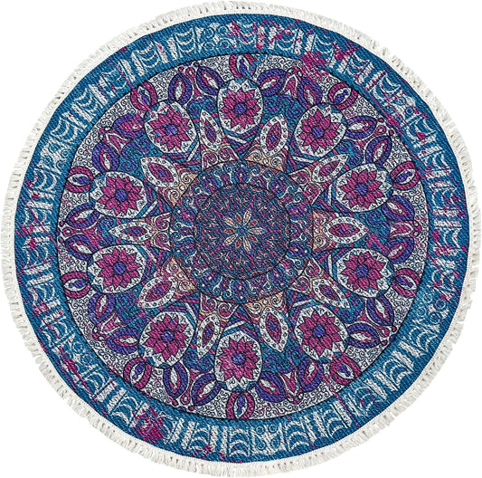 Boho Rug 5Ft Round Bedroom Carpet Circle Nonslip Farmhouse Area Rug Rustic Mandala Floor Mat for Living Room Locker Room Tassel Throw Rugs Washable Doormat, Purple