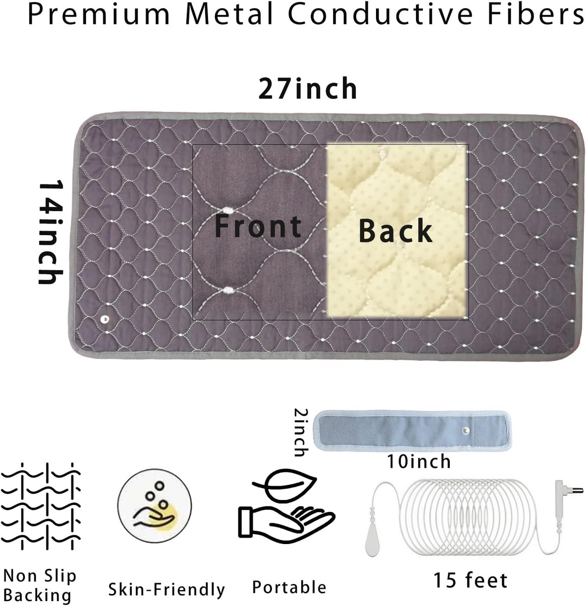 Conductive Metal Fabric Grounding Mat Set with Grounding Wristband and 15ft Cord for Bed/Desk/Floor/Feet - Machine Washable, Healthy Material to Improve Sleep and Wellness