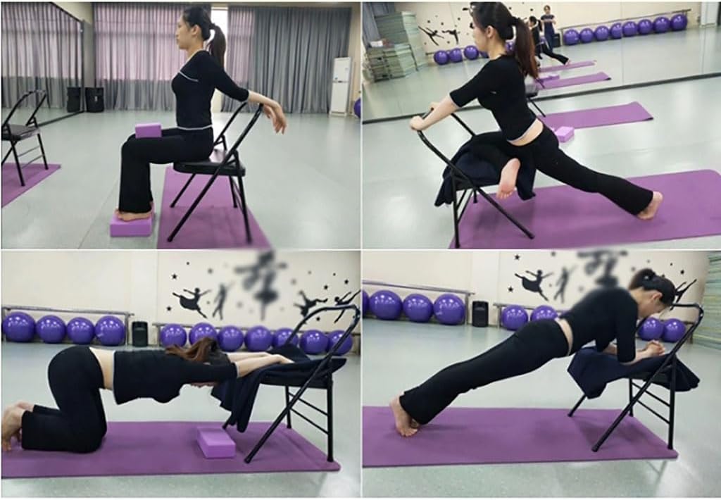 Portable Foldable Yoga Chair,Iyengar Yoga Chair,PU Leather,Front and Rear Beam Design,Backless Yoga Chair,Pilates Yoga Chair,Yoga Inversion Chair,Black