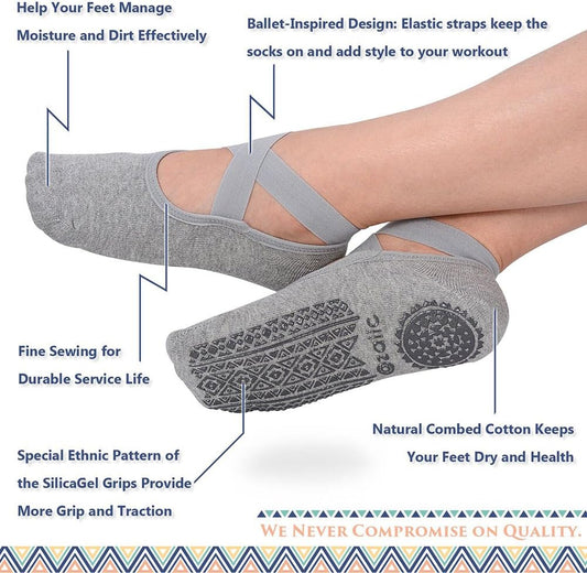 Pilates Socks for Women Non Slip Grip Yoga Barefoot Indoor Workout