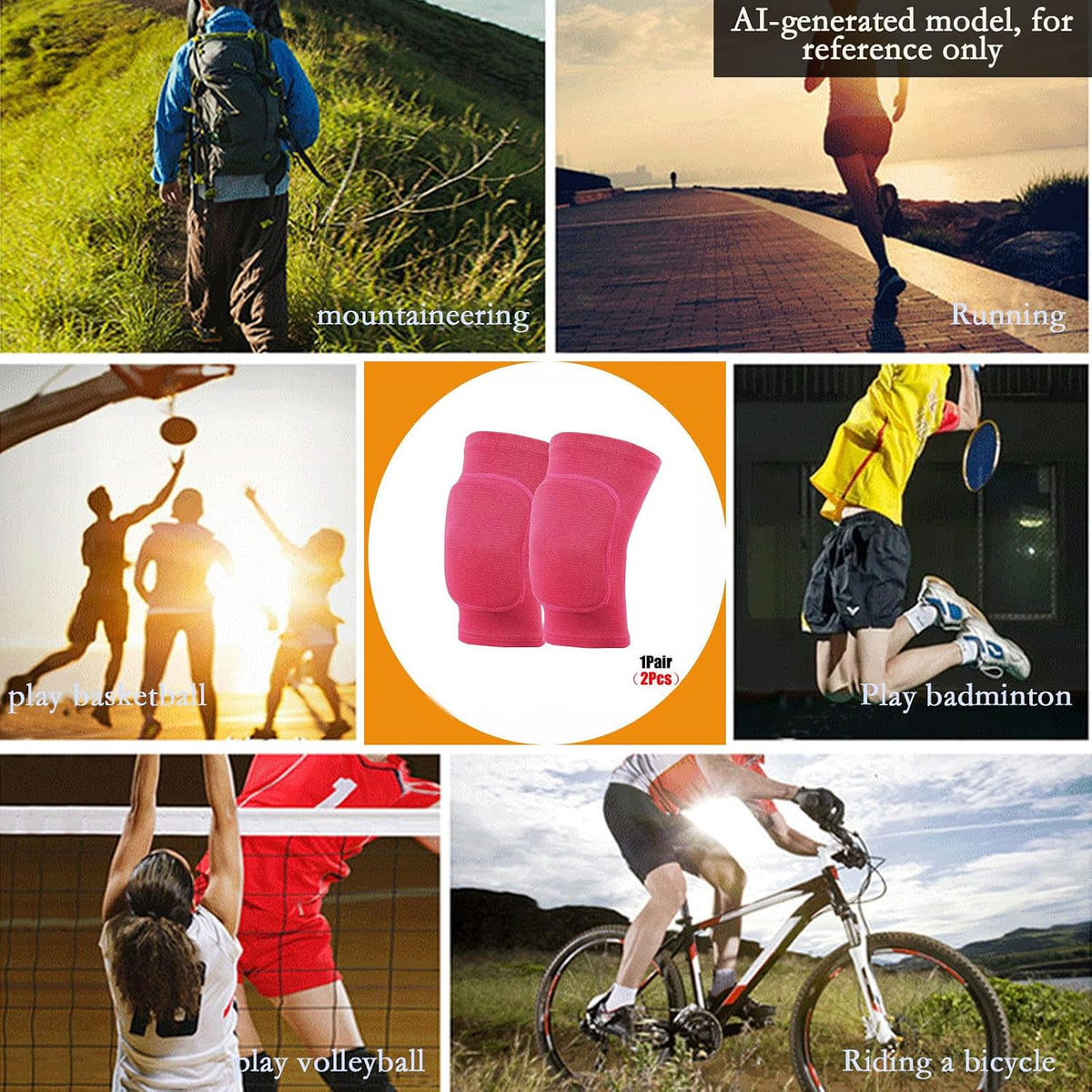 Anti slip sponge, soft and breathable men's, women's, girls', and children's black knee pads suitable for sports scenes such as volleyball, football, dance, yoga, wrestling, running, cycling, etc (Black, Large)