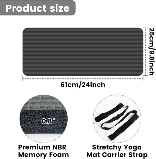 Yoga Knee Pad Cushion, 24 x 9.8 x 0.8 in Thick Mini Yoga Mat, Odor-Free NBR Workout Mat with Storage Strap, Small Exercise Mat for Yoga, Pilates, Kneeling, Planks & Home Gym
