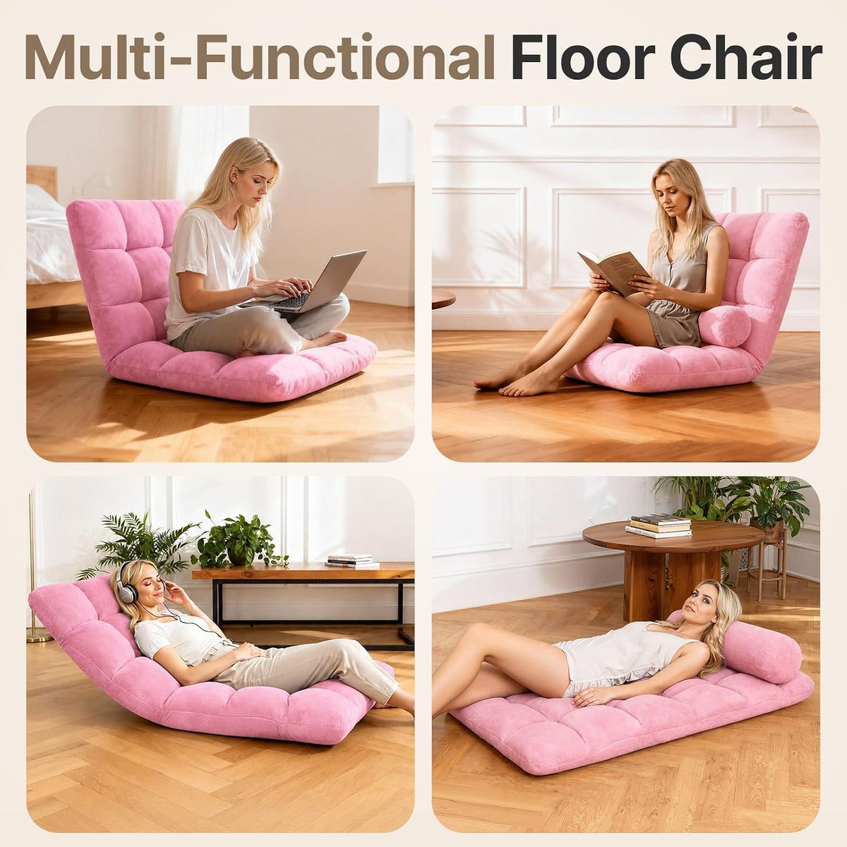 Folding Floor Chair with Back Support, 6 Adjustable Position