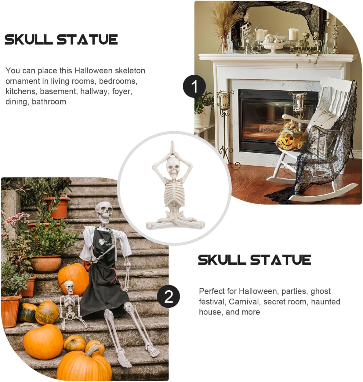 Halloween Village Set Halloween Yoga Skeleton Figurine Halloween Meditation Yoga Skeleton Statue Halloween Meditation Yoga Table Decoration (Style 1) Halloween Skeleton