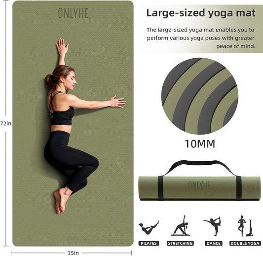 Wide Yoga Mat Thick(10mm) Exercise Mat Non Slip Anti-tear,72"x35" Extra Large Pilates Mats for Home Workouts, Gym & Floor Stretching with Carrier Strap