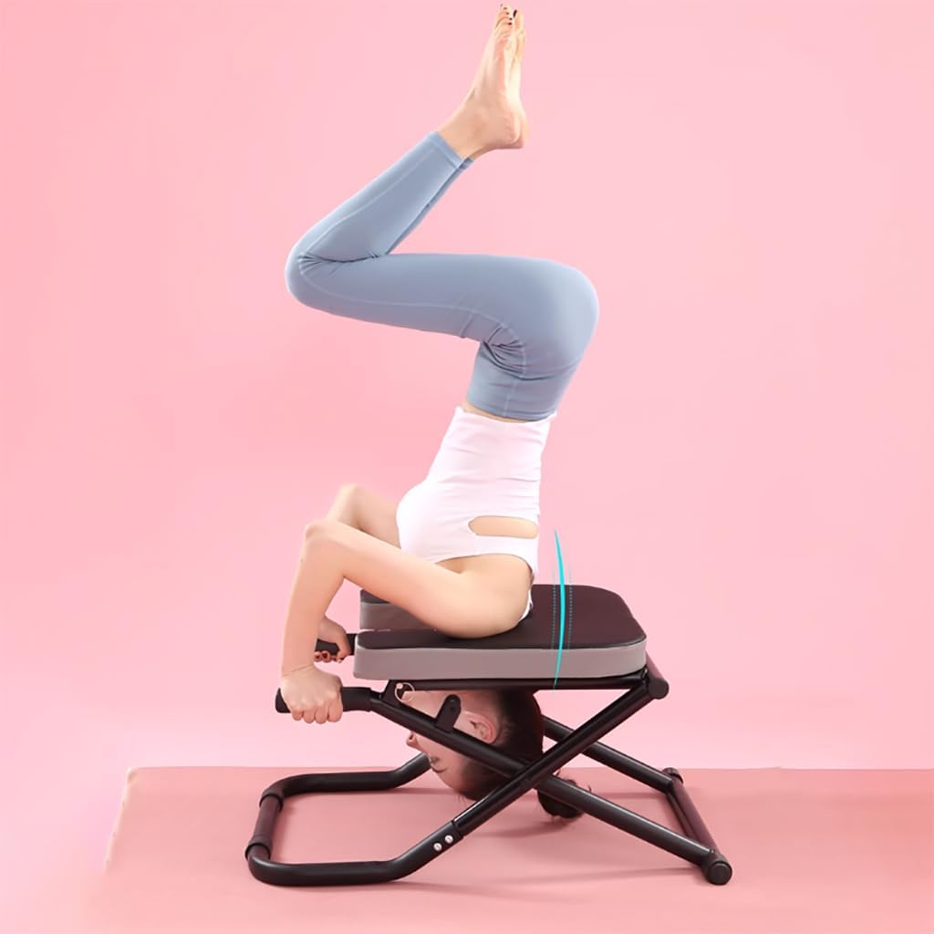 Yoga Handstand Stool,Yoga Auxiliary Chair with armrests,Foldable Portable Yoga Chair with Thickened Shoulder Cushion,Handstand Trainer,Yoga Handstand Chair,Pink