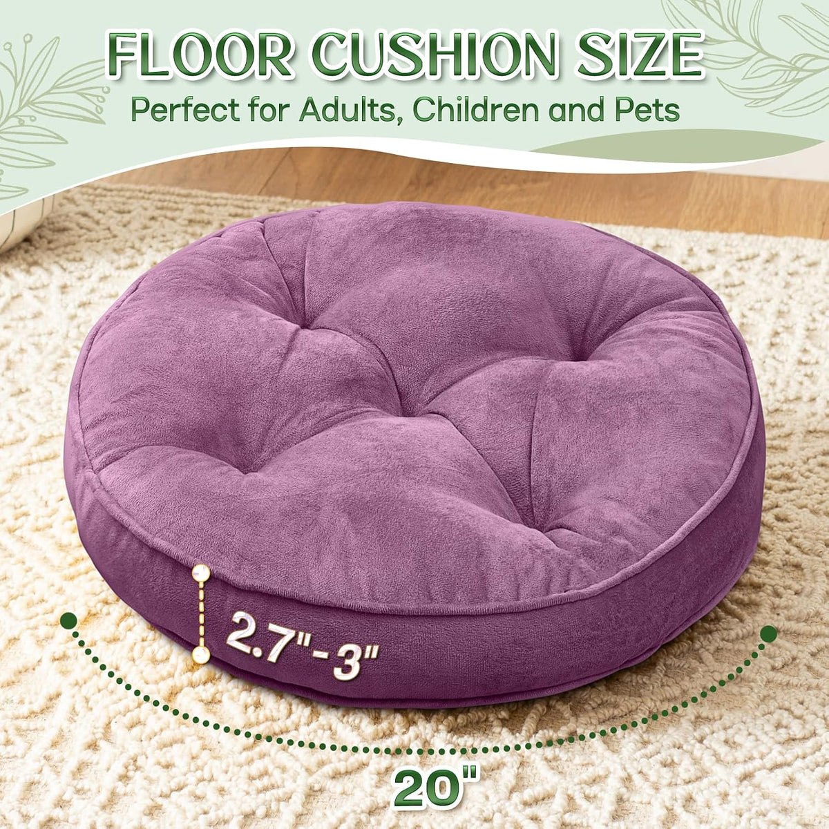 Floor Pillow Set of 2, Memory Foam Meditation Cushion, Floor Cushions for Adults Sitting, Large Square Seat Cushions for Yoga, Living Room, 20x20 Inch (Grey)