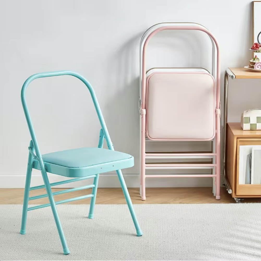 Yoga Auxiliary Chair,Foldable Backless,Yoga Chair Iyengar,Solid Anti Slip,Backless Yoga Chair Prop,Metal Folding Chair,Pink-82.5cm×44.5cm