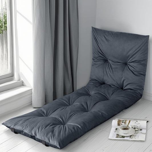Floor Lounger Pillow Foldable and Tufted Design Long Floor Cushion for Yoga, Reading, Sleeping, Meditation, Elastic Band for Roll Up and Easy Storage, Machine Washable, Dark Grey, 74"x27"