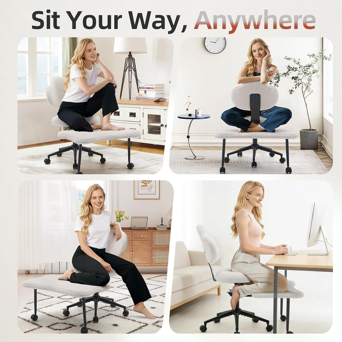 Ergonomic Cross Legged Chair, 360° Swivel Meditation Chair with Wheels, Height Adjustable Seat for Meditation, ADHD & Yoga, PU Leather Yoga Stool for Home Office, Black