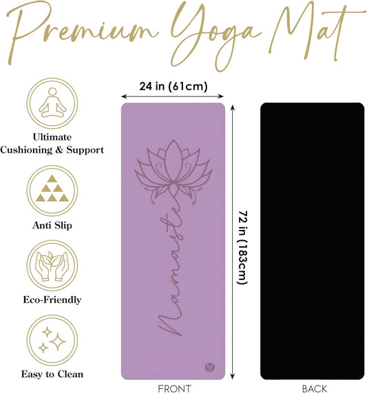 Premium PU Yoga Mat, 4.5mm Non Slip Natural Rubber Exercise Mat with Strap for Yoga, Pilates, Stretching & Fitness
