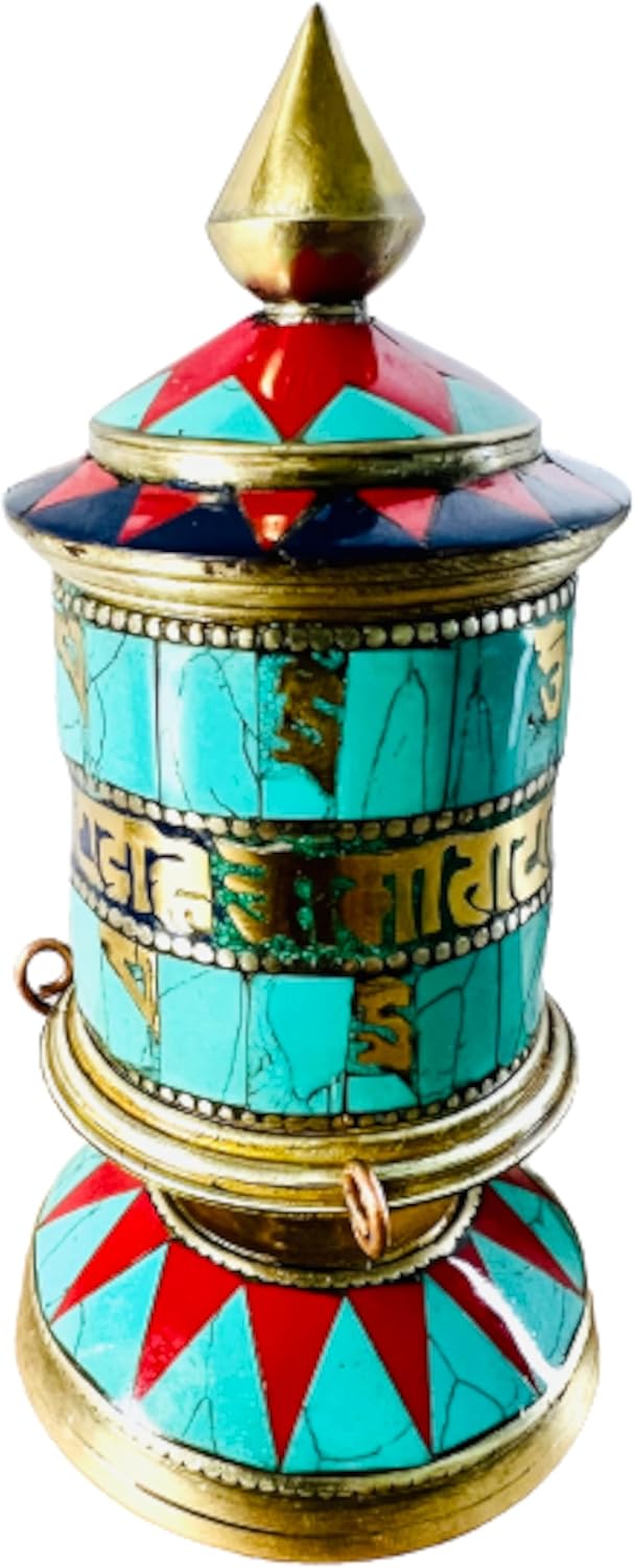 Tibetan Hand Carved Table Top Prayer Wheel Stone Filled Premium Spiritual/Relaxation/Meditation/Yoga - Om Mani Padme Hum Mantra Made In Buddha Born Country, Nepal