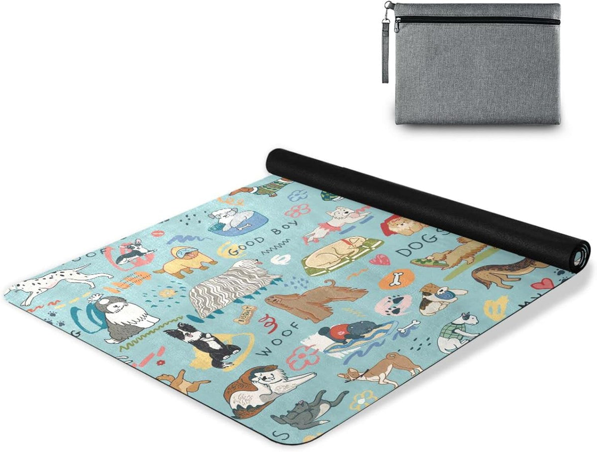 Different Dogs Yoga Mat Non Slip Natural Rubber Fitness Exercise Mat for Home Workout Gym Stretching Pilates Mats with Carrying Bag 71" x 26"