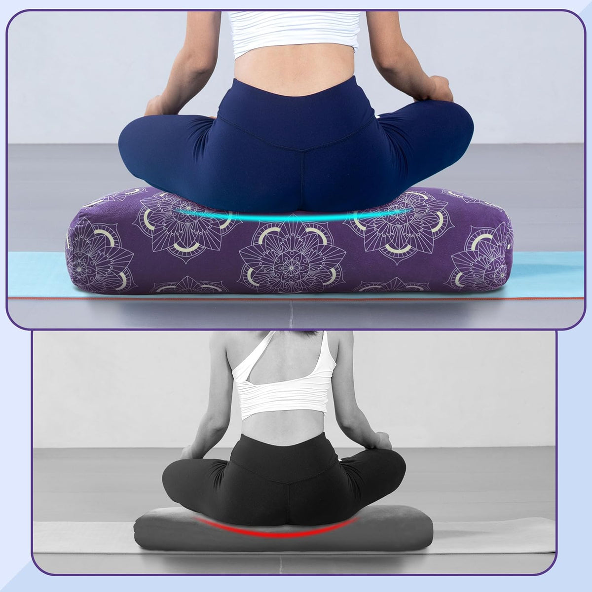 Yoga Bolster Pillow, Rectangular Yoga Bolster for Restorative & Meditation, Professional Meditation Cushion with Carry Handle