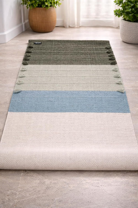 Indian Handmade100 % Organic Anti Skid Multi Colour Cotton Yoga Mat - Eco-Friendly Hand-Woven Rug - Non-Slip & Thick (24”x72”x5mm) for Hot yoga & Everyday Fitness at Home - Comfortable & Foldable Extra-Long Mat