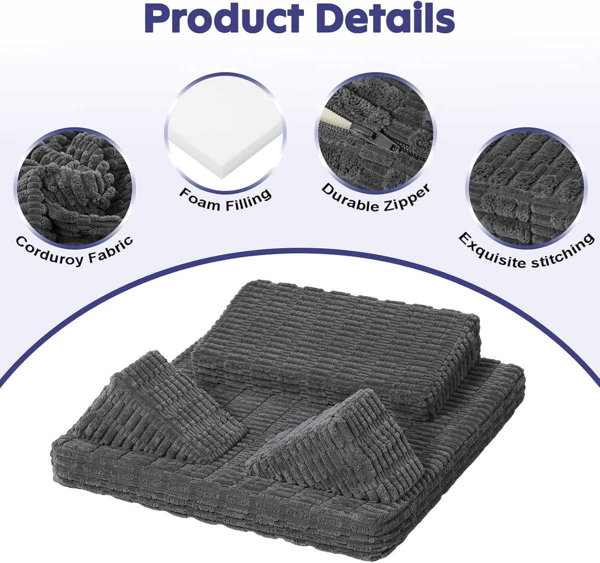 Meditation Cushion, Meditation Mat with Knee Support, Dark Grey | Large Washable Meditation Pillow for Sitting on Floor, Yoga Pillow with 2 Knee Cushions for Comfortable Sitting, 24x24in