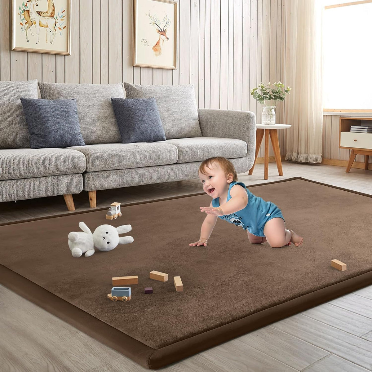 Baby Play Mat for Floor Nursery Rug Muscle Mat Area Rug Playroom Rug 50"x50" Playpen Mat Elastic Foam 1.3" Thick Crawling Mat for Babies,Toddlers, Infants, Kids,Grey