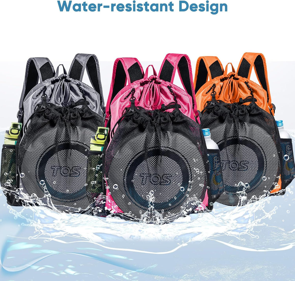 Large Beach Backpack w/Shoe Compartment &Detachable Ball Mesh Bag