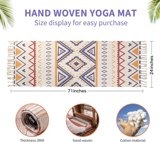 Handmade Cotton Yoga Mat Non Slip Foldable Lightweight Exercise Rug