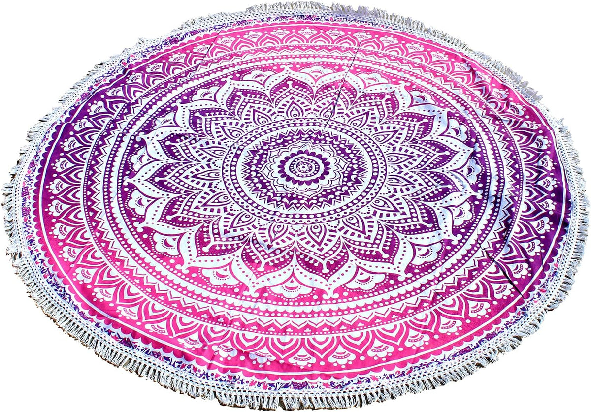 Mandala Round Beach Tapestry Boho Hippie Blanket Bohemian Large Table Cloth Home Decor Yoga Mat Meditation Picnic Rug Throw Hippy Gypsy Tablecloth Roundie (42 Inches, Orange And Blue)