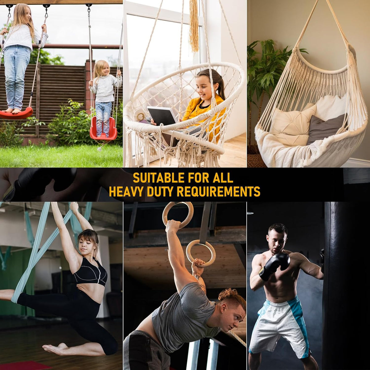 Hammock Hanging Kit, 1200 lb Capacity Heavy Duty Ceiling Hooks, 360° Swivel Swing Set Hanger for Hammock Chairs, Tree Swings, Yoga Swings, Heavy Bag Mount Supports Sandbag & Punching Bag