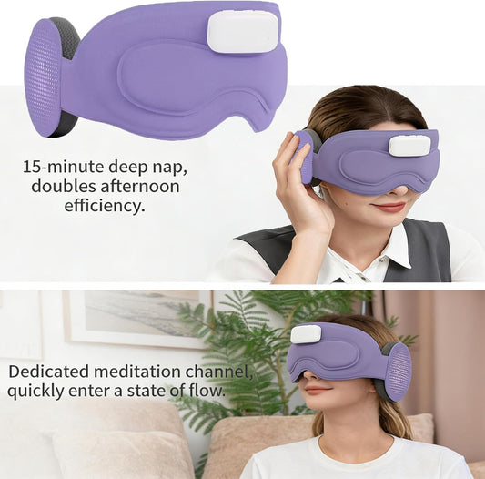 Meditation Eye Mask Sleep Mask with Meditation Music | Portable Sleep Headphones, Pressure-Free & Light Block-Out Eye Mask, One-Touch Operation via APP for Sleeping, Meditation & Travel (Purple)