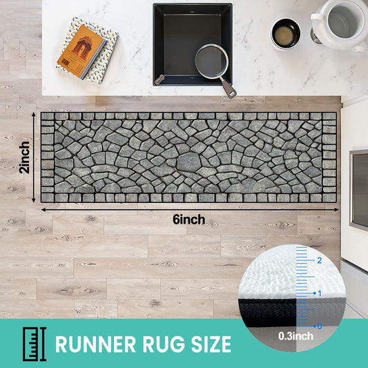 Runner Rug Washable 2x6 Cobblestone Arched Pavement Road Courses Sidewalk Seamless Non-Slip Hallway Area Rug Indoor Outdoor Home Decor for Entryway Bathroom Kitchen Carpet Yoga Floor Mat