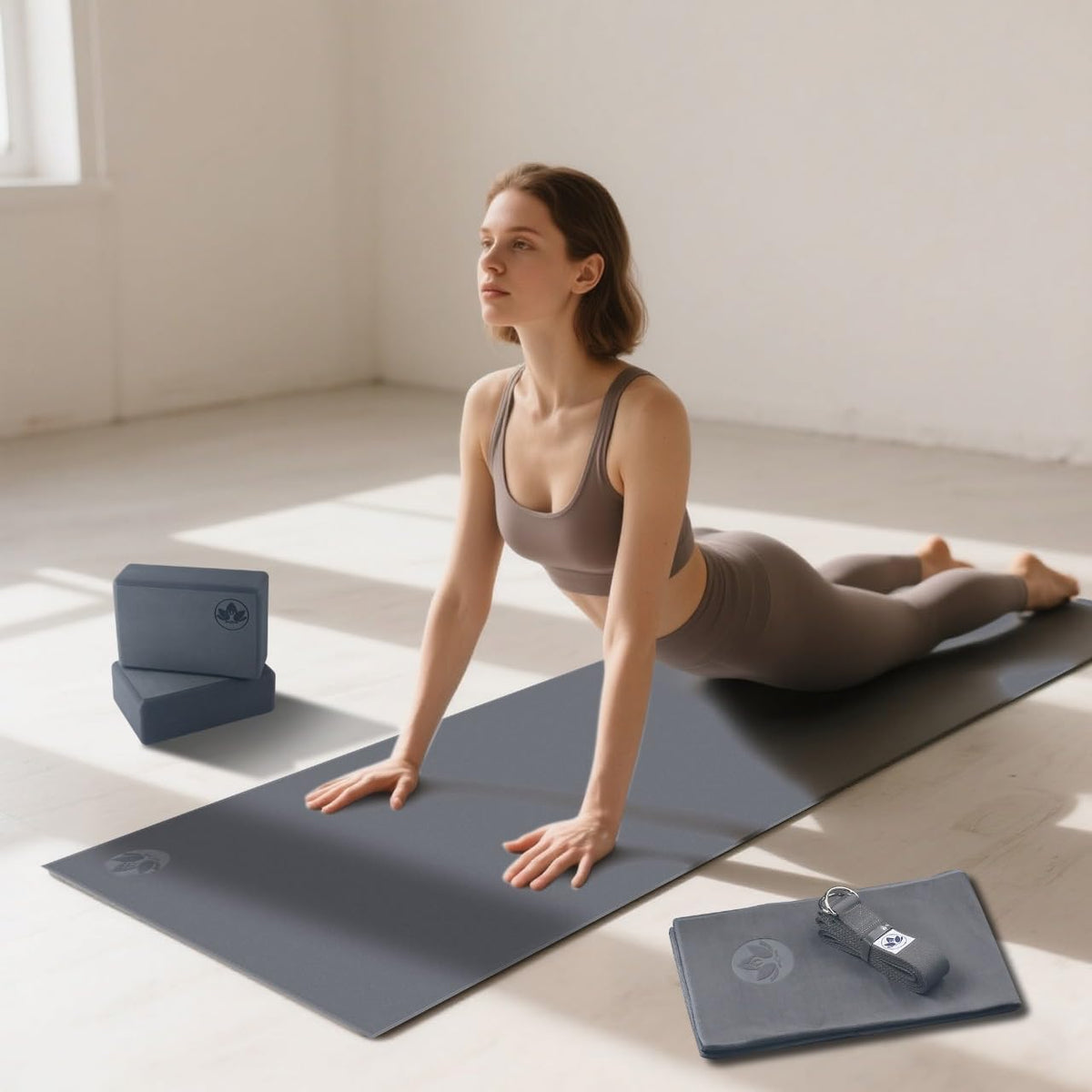 7 Piece Yoga Kit for Women & Men, 6mm Cushioned Mat, 2 Blocks, Strap, Mat and Hand Towels & Carrying Bag - Starter Yoga Set, Accessories & Equipment for Home Workout